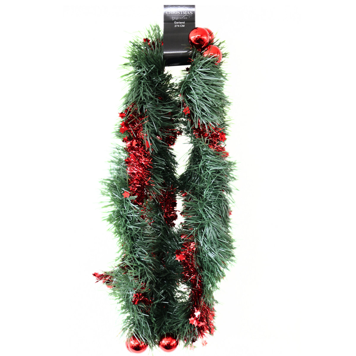 Christmas Decoration Tinsel Garland with Red Bubbles Green 274cm CAA754460