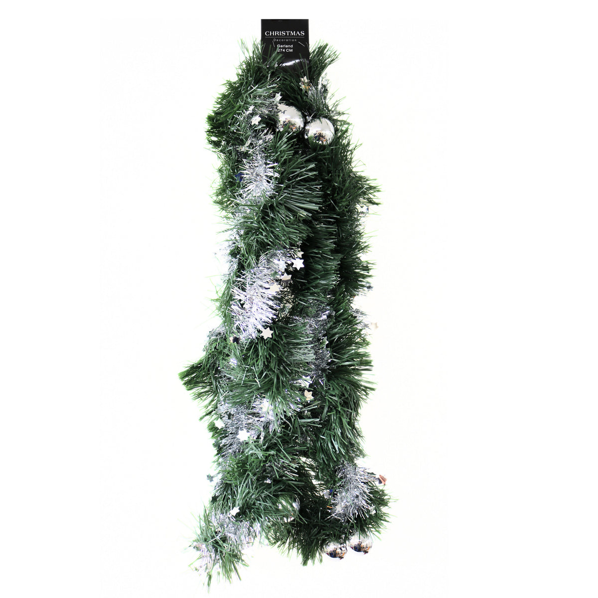 Christmas Decoration Tinsel Garland with Silver Bubbles Green 274cm CAA754450