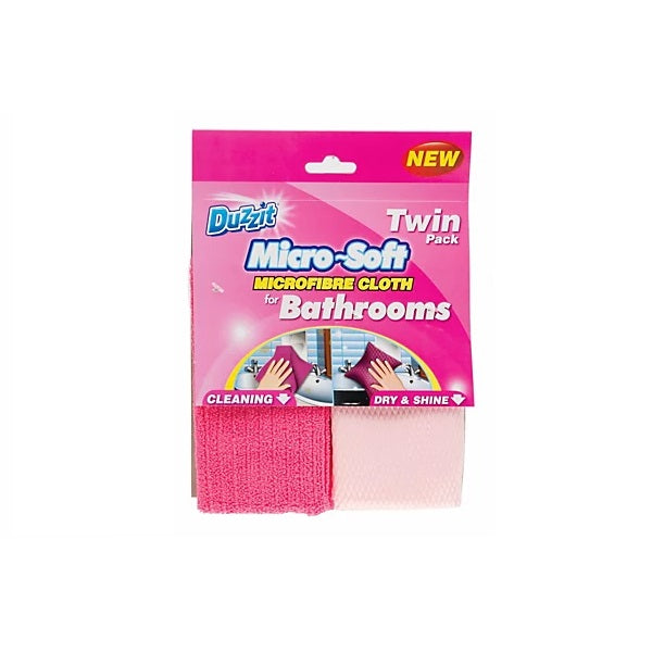 151 Duzzit Micro-Soft Microfibre Cloth for Bathrooms Pink Pack of 2 DZT1128 | For Cleaning and Dry-Shine | Smear-Free Shine | Chemical-Free Cleaning | Long-Lasting | Eco-Friendly | 100 Percent Polyester | Perfect for Showers-Baths-Sinks and Tiles