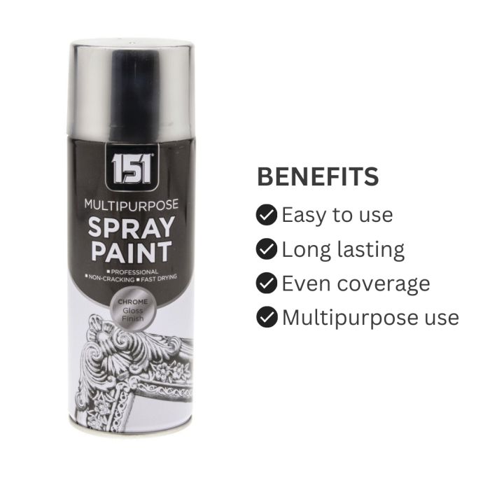 151 Multipurpose Spray Paint Chrome Gloss Finish 400ml TAR029 | For DIY and Repairs | Professional | Fast Drying | Non-Cracking | Coat Anything Inside and Outside