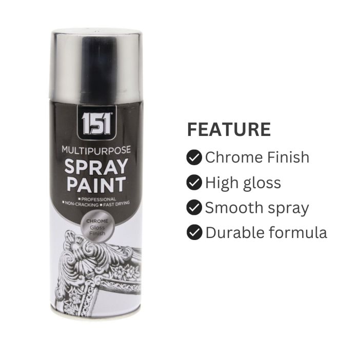 151 Multipurpose Spray Paint Chrome Gloss Finish 400ml TAR029 | For DIY and Repairs | Professional | Fast Drying | Non-Cracking | Coat Anything Inside and Outside