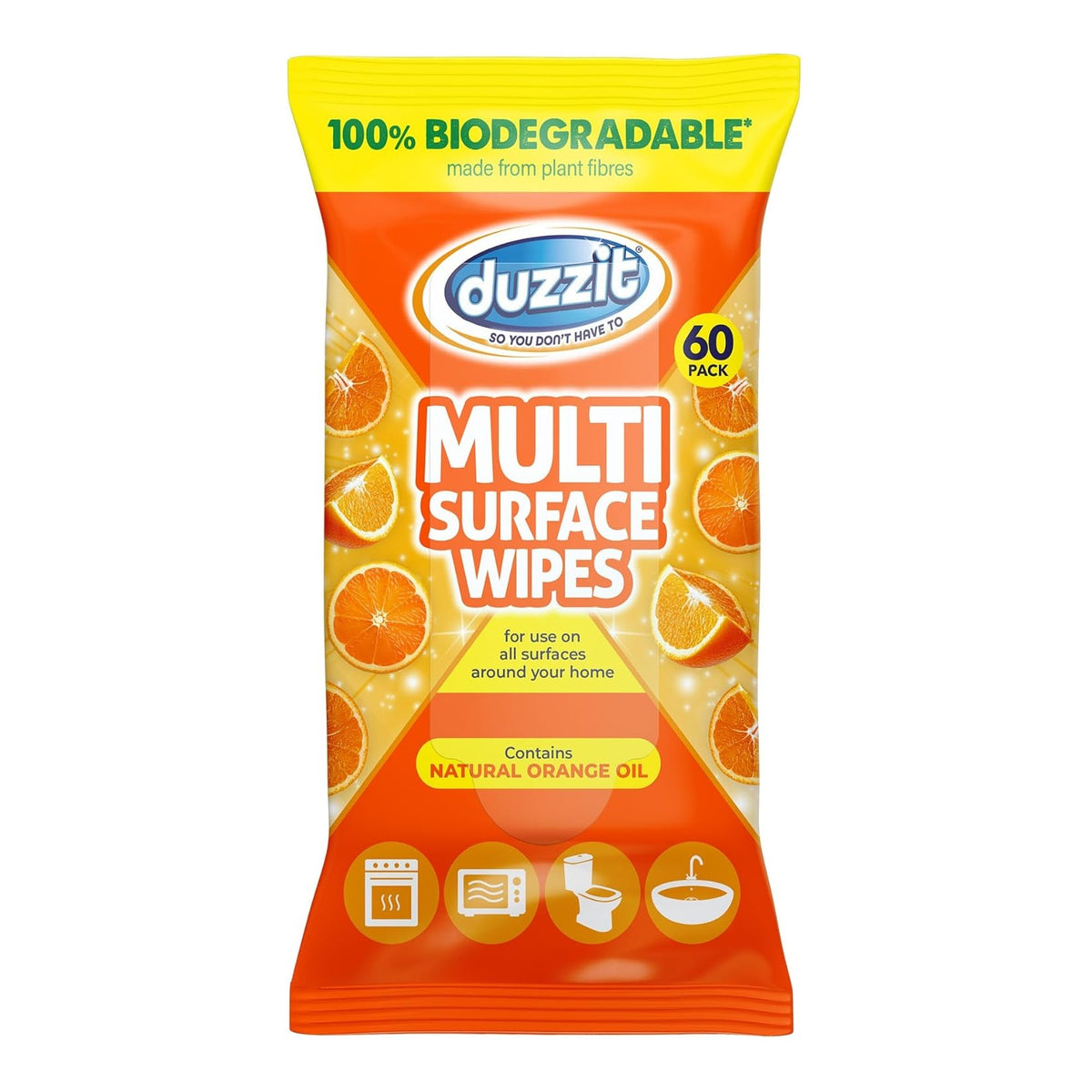 151 Duzzit Anti-Bac Wipes Natural Orange White Pack of 60 DZT1204 | 100 Percent Biodegradable | Kills Bacteria | Multi-Surface Cleaner | For Kitchen Surface | Waste Bins | Bathroom and More