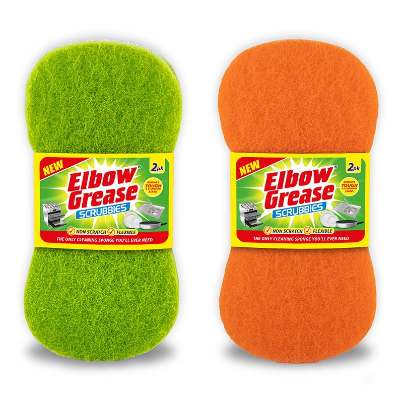 151 Elbow Grease Scrubbies Assorted Colours Pack of 2 EG312 | Non-Scratch | Flexible Cleaning Sponges | For Tough Stains | Multi-Surface Kitchen and Household Scrub Pads