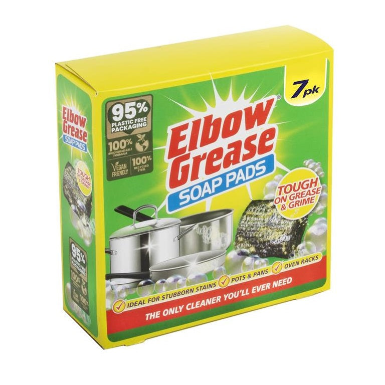 151 Elbow Grease Soap Pads Metallic Grey Pack of 7 EG153 | Tough on Grease and Grime | For Stubborn Stains | Pots and Pans | Oven Racks