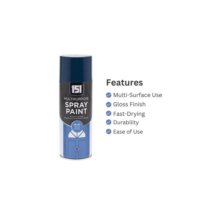 151 Multipurpose Spray Paint Blue Gloss Finish 400ml TAR041 | For DIY and Repairs | Professional | Fast Drying | Non-Cracking | Coat Anything Inside and Outside