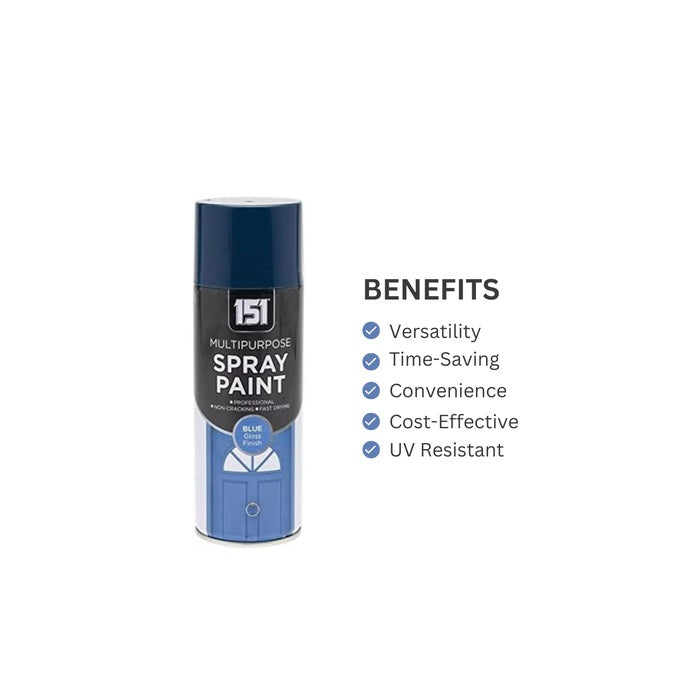 151 Multipurpose Spray Paint Blue Gloss Finish 400ml TAR041 | For DIY and Repairs | Professional | Fast Drying | Non-Cracking | Coat Anything Inside and Outside