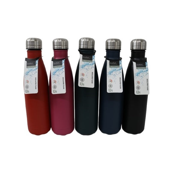 Excellent Houseware Stainless Steel Insulated Water Bottle 500ml Assorted Colours 997100630 | Leakproof Double Wall Flask | Keeps Drinks Hot and Cold for 6Hr