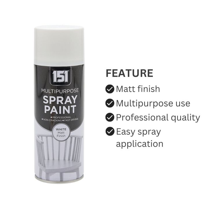 151 Multipurpose Spray Paint White Matt Finish 400ml TAR027 | For DIY and Repairs | Professional | Fast Drying | Non-Cracking | Coat Anything Inside and Outside