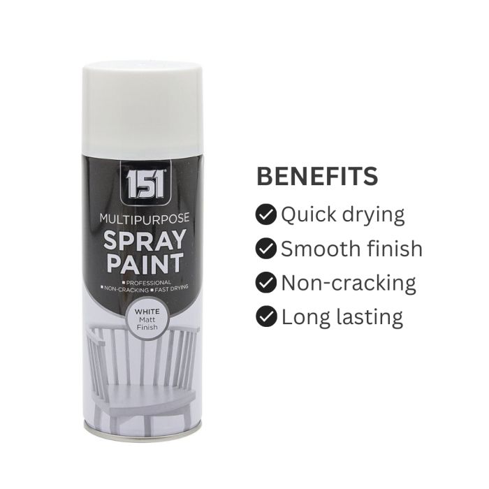 151 Multipurpose Spray Paint White Matt Finish 400ml TAR027 | For DIY and Repairs | Professional | Fast Drying | Non-Cracking | Coat Anything Inside and Outside