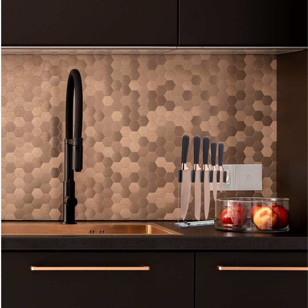 Taylors Eye Witness Knife Block Set Rose Gold and Black Set of 5 LVKB02 | With Hard Titanium -Nitride Plated Blades | Stylish Rose Gold Coloured Bolsters | Set includes Paring-All Purpose-Carving-Bread and 20cm Cook Knives | High Quality | Hard Titanium