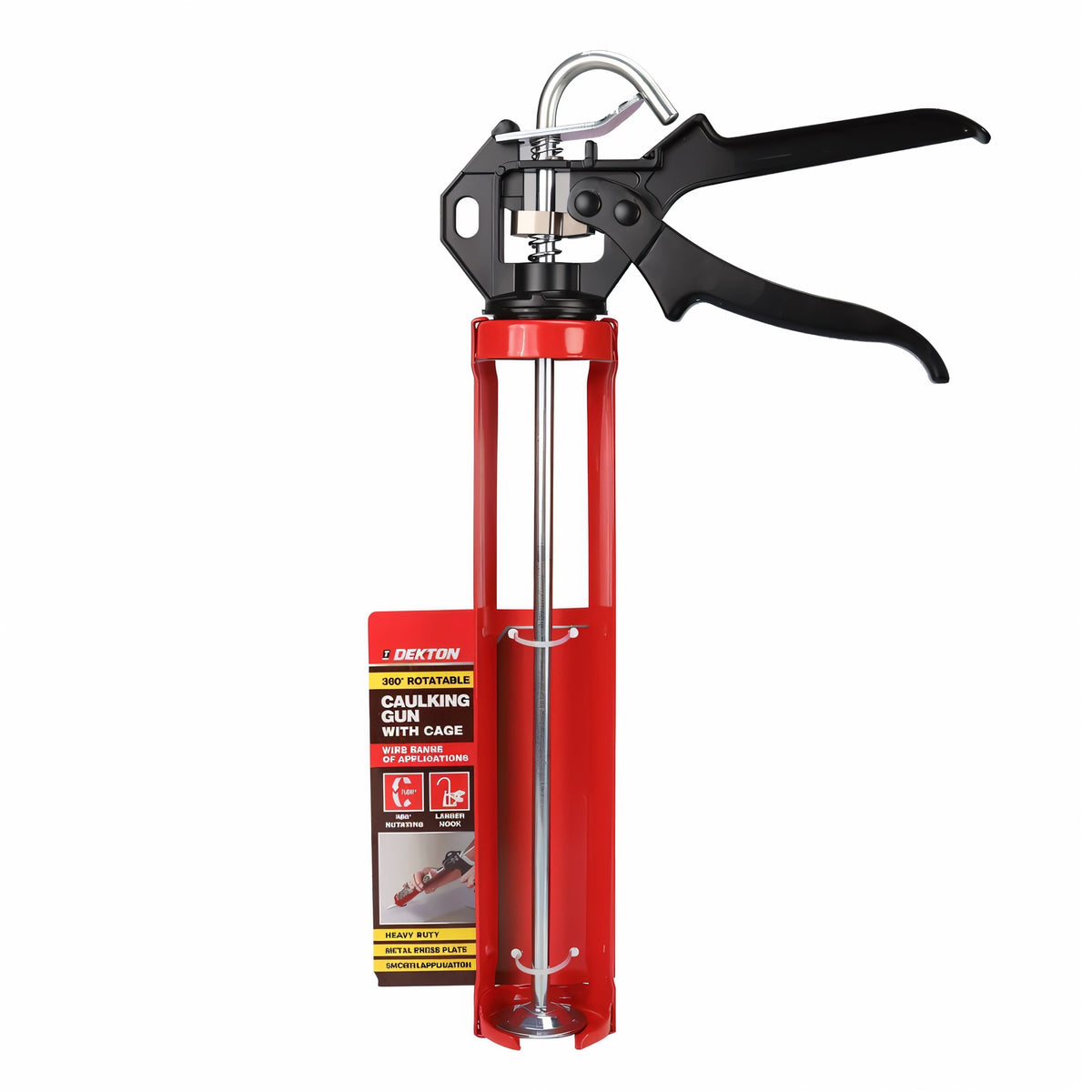 Dekton 360 Degree Rotatable Caulking Gun with Cage Red DT95752 | Wide Range of Applications | Fully Rotating Handle | Heavy Duty | Metal Press Plate | Smooth Applications