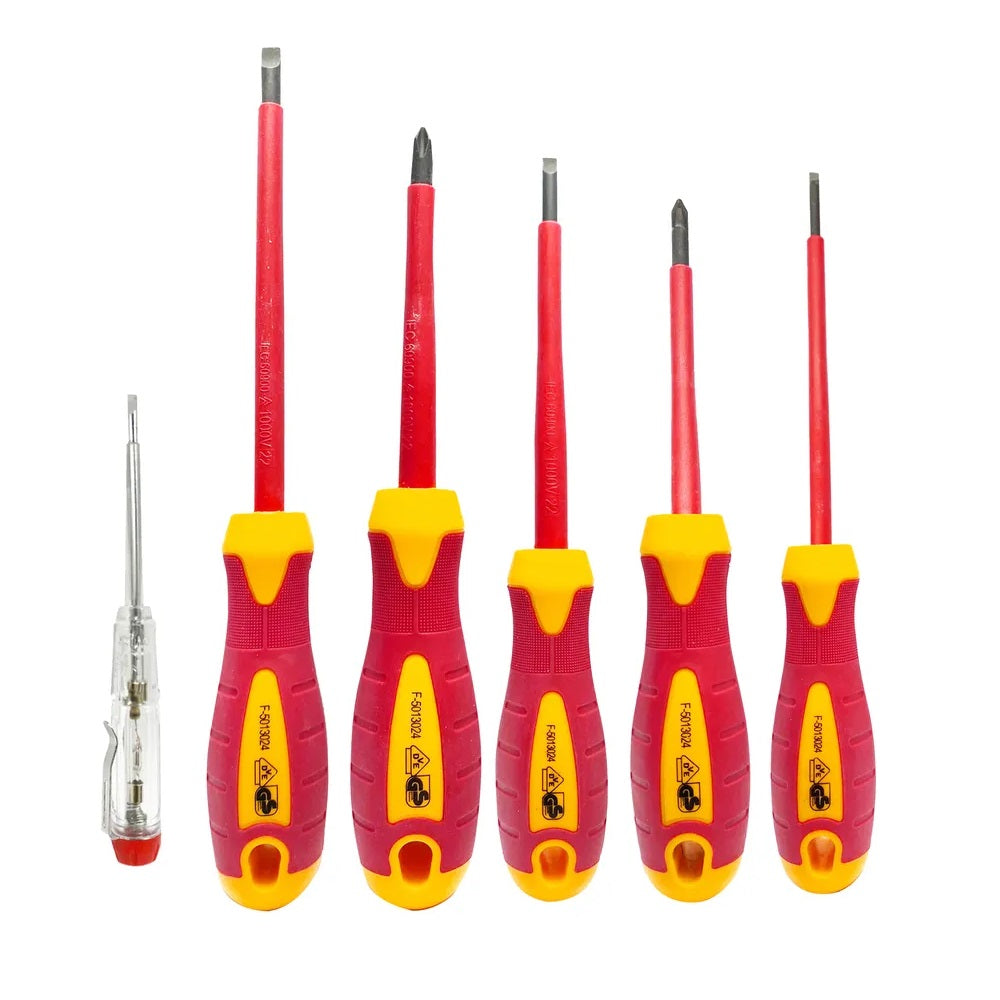 Dekton VDE Insulated Screwdriver Red and Yellow Set of 6 DTV40042 | Magnetic Tips | Ergonomic Anti-Slip Handles | VDE Approved