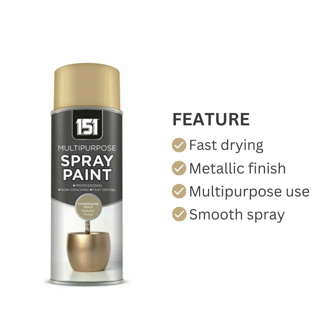 151 Multipurpose Spray Paint Champagne Gold Metallic Finish 400ml TAR060 | For DIY and Repairs | Professional | Fast Drying | Non-Cracking | Coat Anything Inside and Outside