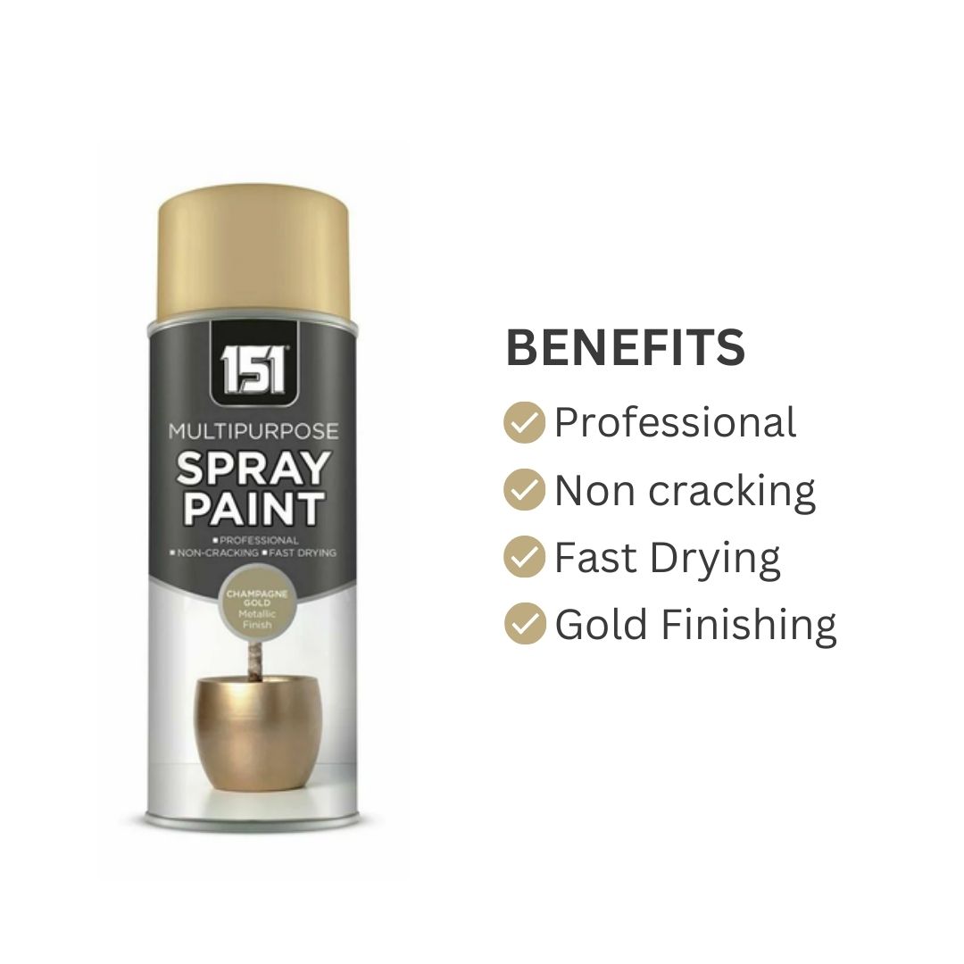151 Multipurpose Spray Paint Champagne Gold Metallic Finish 400ml TAR060 | For DIY and Repairs | Professional | Fast Drying | Non-Cracking | Coat Anything Inside and Outside