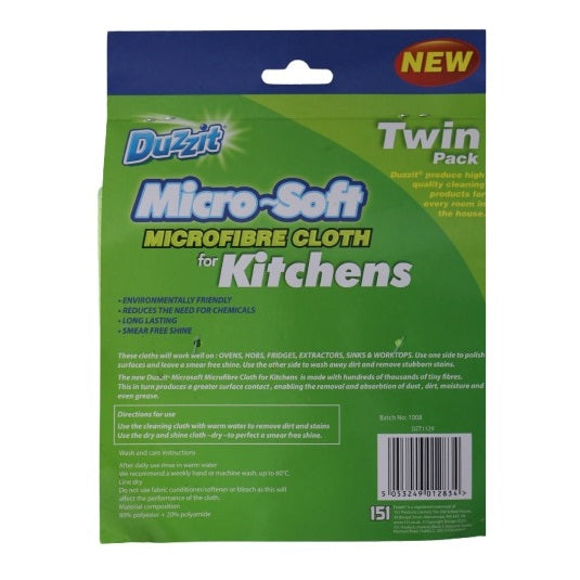 151 Duzzit Micro-Soft Microfibre Cloth for Kitchens Green Pack of 2 DZT1129 | For Cleaning and Dry-Shine | Smear-Free Shine | Chemical-Free Cleaning | Long-Lasting | Eco-Friendly | Perfect for Ovens-Hobs-Fridges-Sinks and Worktops | One Side to Polish