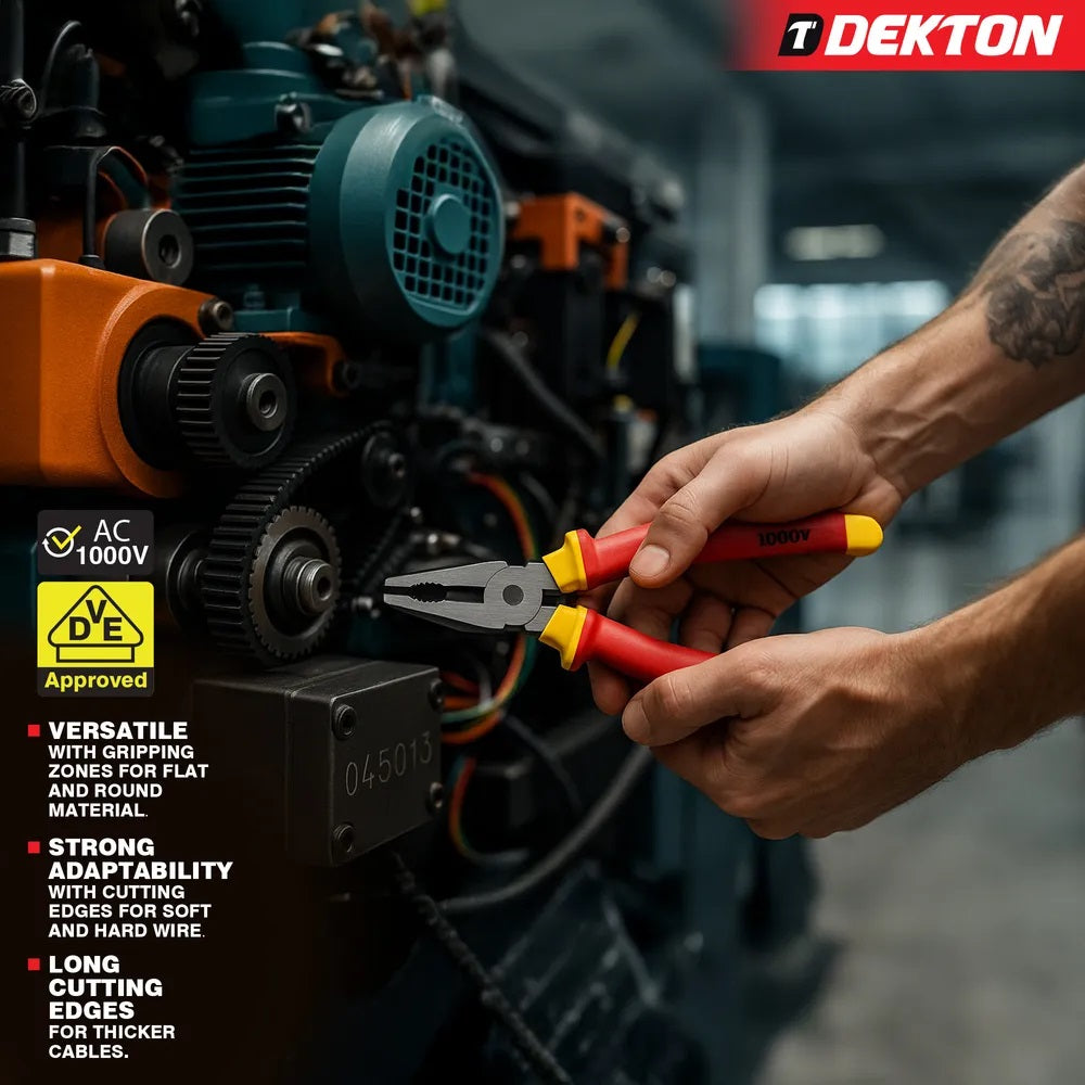 Dekton VDE Combination Pliers Red and Yellow 8-Inch DTV20130