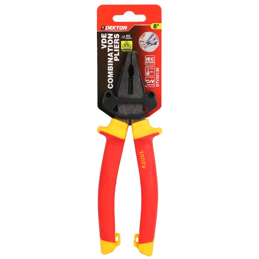Dekton VDE Combination Pliers Red and Yellow 8-Inch DTV20130