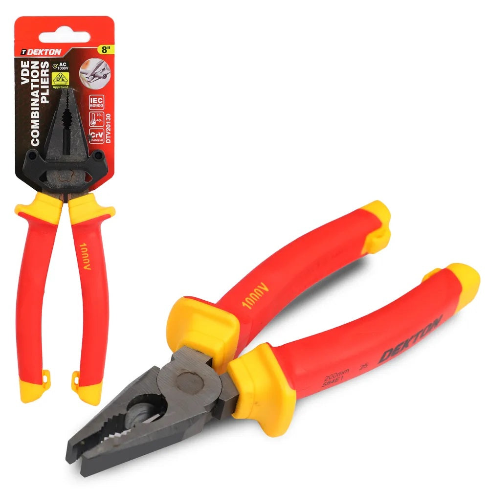 Dekton VDE Combination Pliers Red and Yellow 8-Inch DTV20130