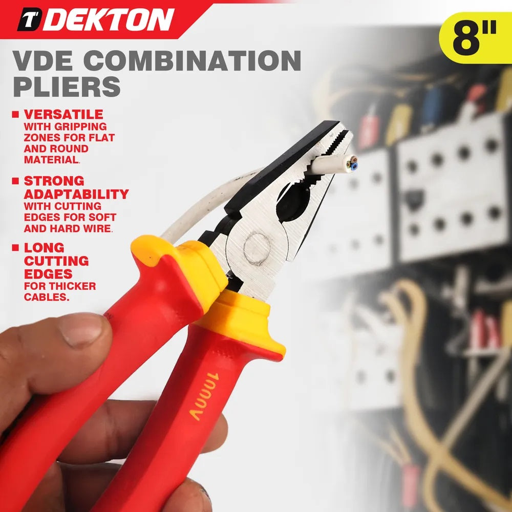 Dekton VDE Combination Pliers Red and Yellow 8-Inch DTV20130