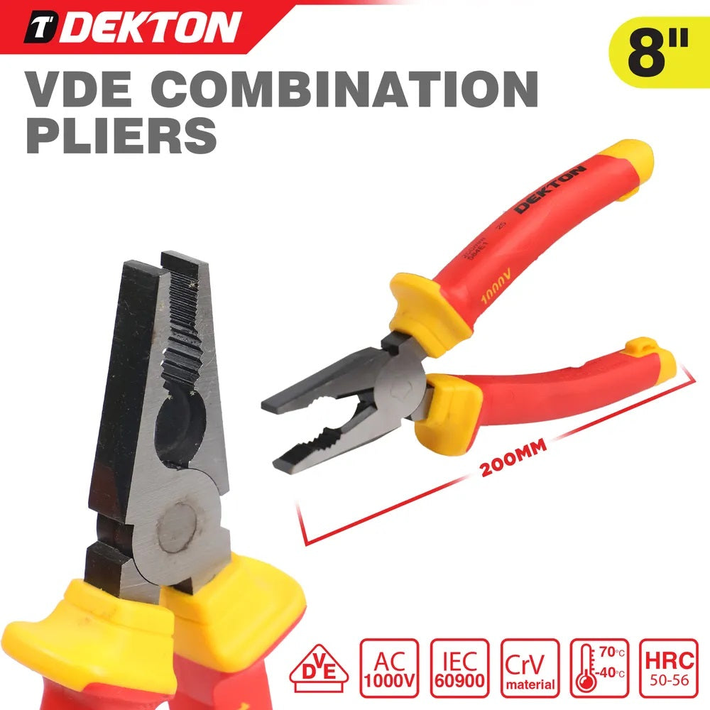 Dekton VDE Combination Pliers Red and Yellow 8-Inch DTV20130