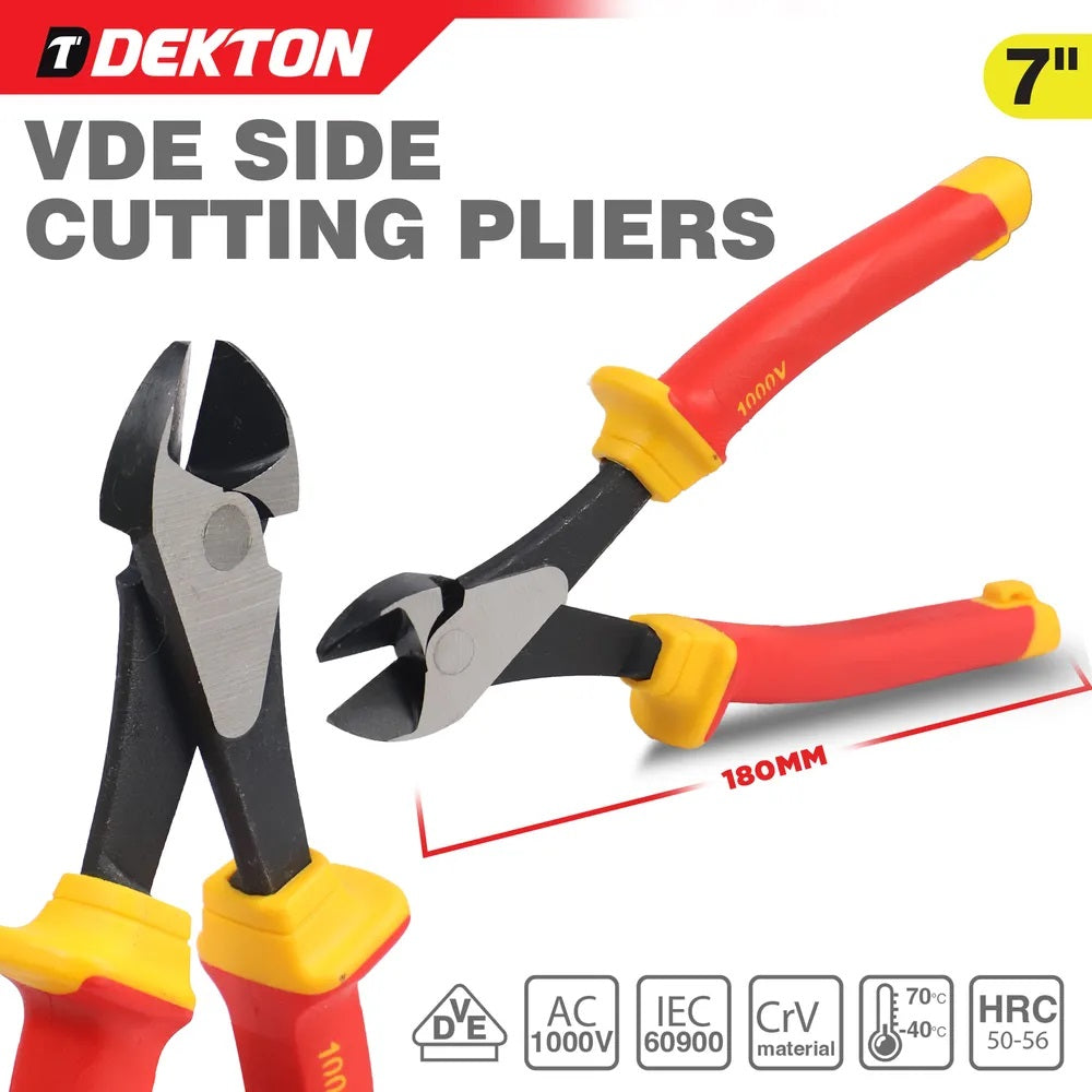 Dekton VDE Heavy Duty Diagonal Cutting Pliers Red and Yellow 7-Inch DTV20136
