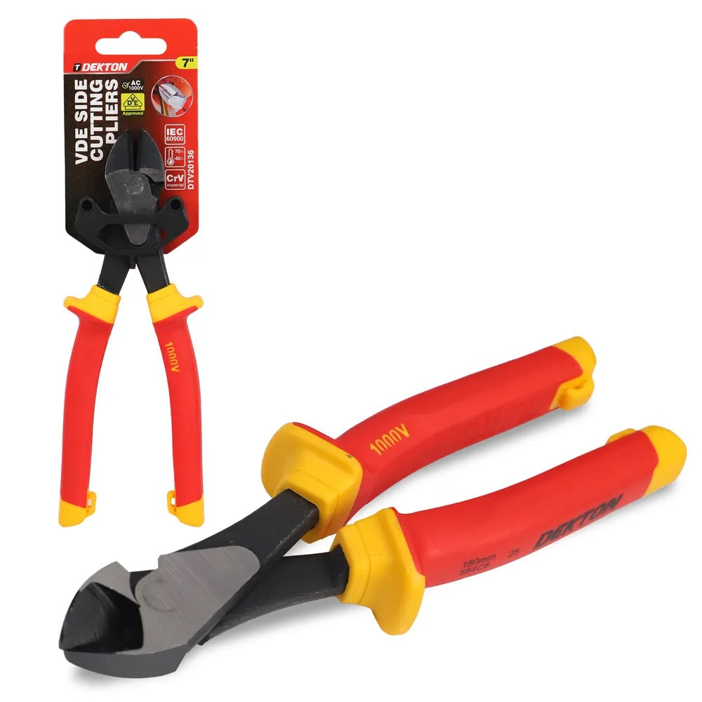 Dekton VDE Heavy Duty Diagonal Cutting Pliers Red and Yellow 7-Inch DTV20136