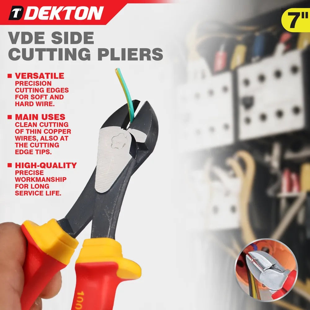Dekton VDE Heavy Duty Diagonal Cutting Pliers Red and Yellow 7-Inch DTV20136