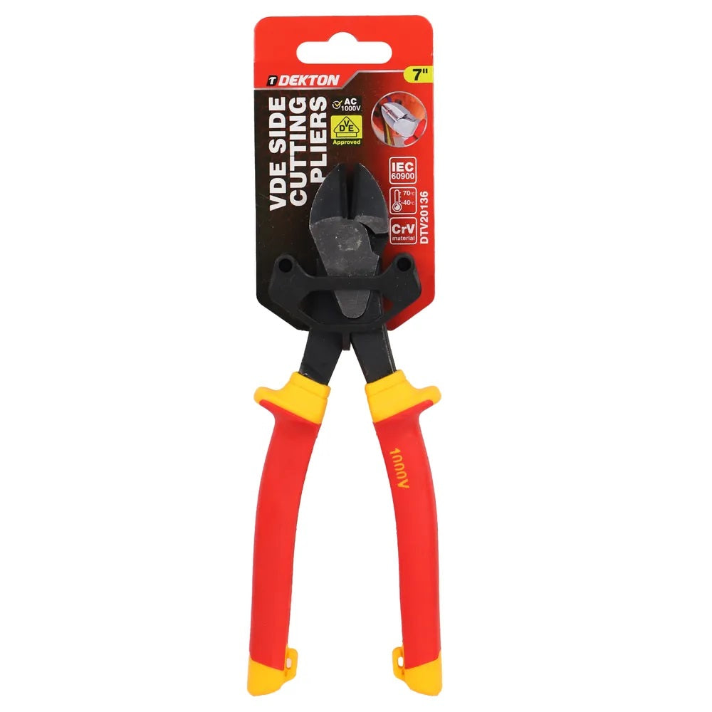 Dekton VDE Heavy Duty Diagonal Cutting Pliers Red and Yellow 7-Inch DTV20136