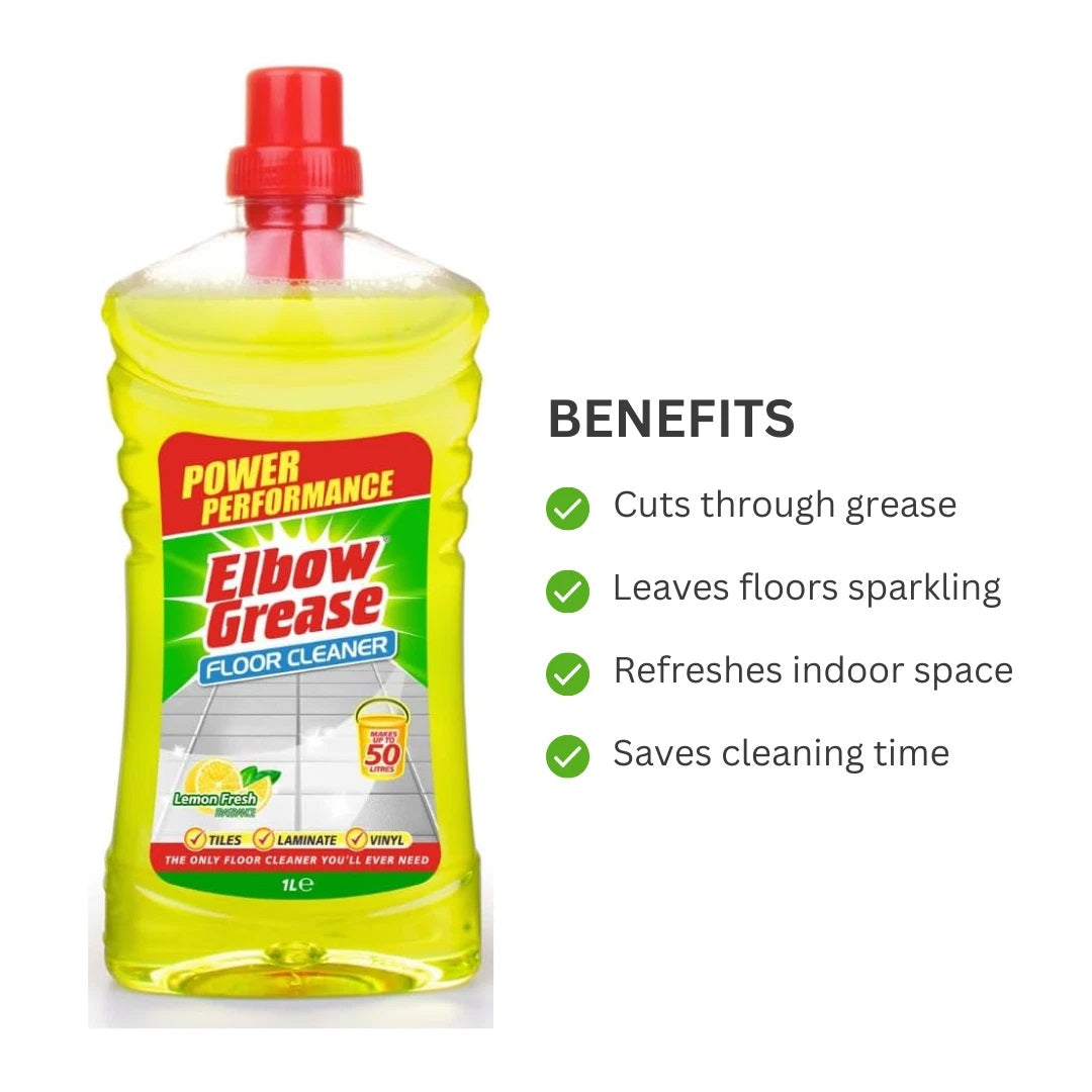 151 Elbow Grease Lemon Fresh Floor Cleaner Yellow 1Ltr EG285 | Powerful Multi-Surface Cleaning Formula | Removes Grease and Grime | Ideal for Tiles-Laminate and Vinyl Floors | Makes Up to 50Ltr