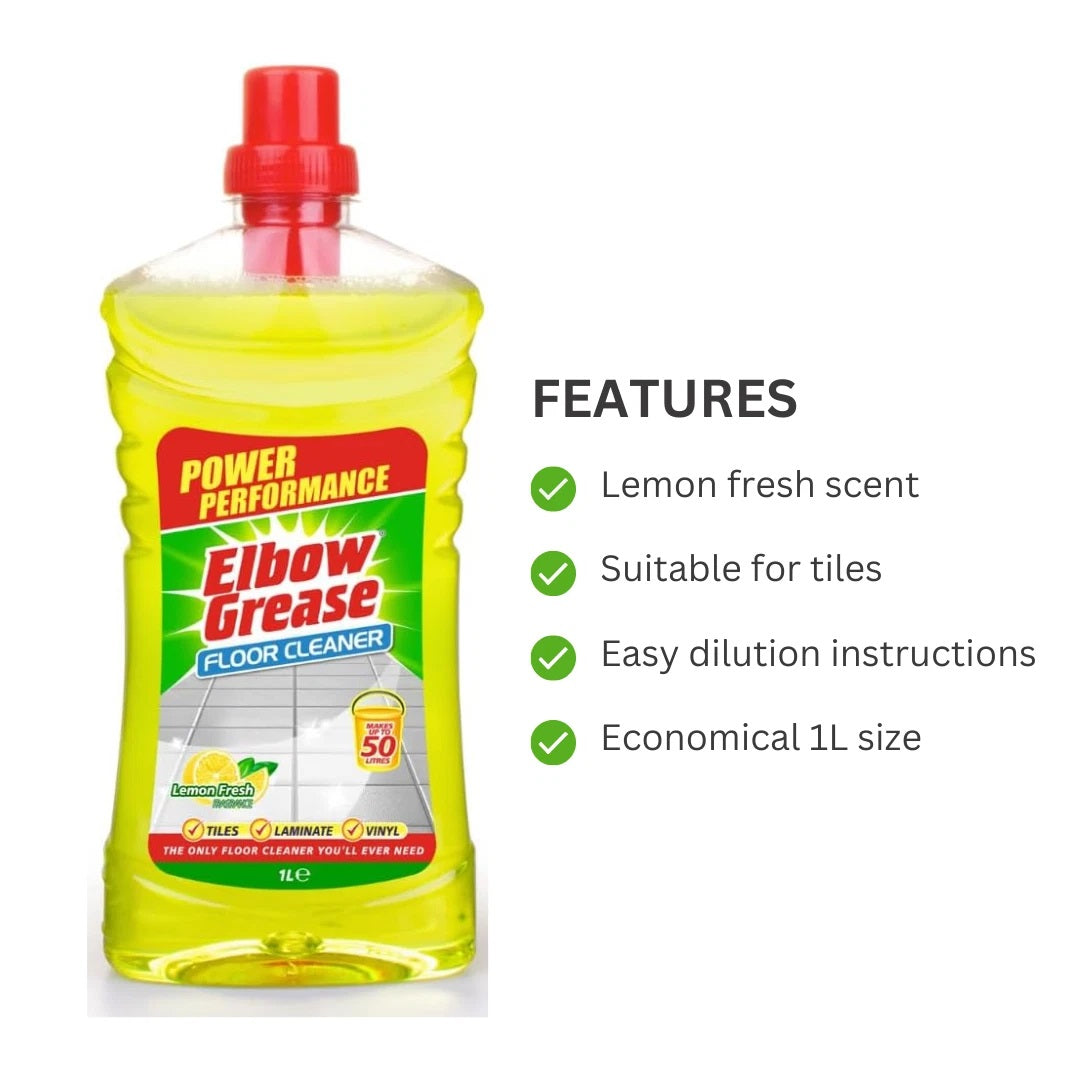 151 Elbow Grease Lemon Fresh Floor Cleaner Yellow 1Ltr EG285 | Powerful Multi-Surface Cleaning Formula | Removes Grease and Grime | Ideal for Tiles-Laminate and Vinyl Floors | Makes Up to 50Ltr