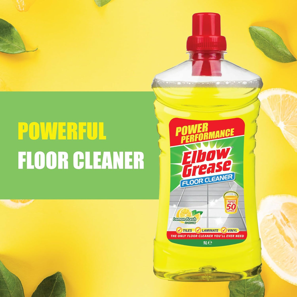 151 Elbow Grease Lemon Fresh Floor Cleaner Yellow 1Ltr EG285 | Powerful Multi-Surface Cleaning Formula | Removes Grease and Grime | Ideal for Tiles-Laminate and Vinyl Floors | Makes Up to 50Ltr