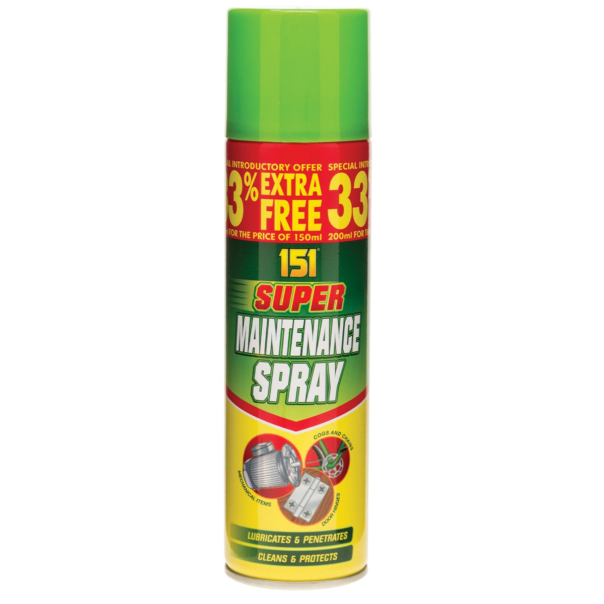 151 Super Maintenance Spray 200ml 0004A | Lubricates and Penetrates | Cleans and Protects | Mechanical Items | Door Hinges | Cogs and Chains | 33 Percent Extra