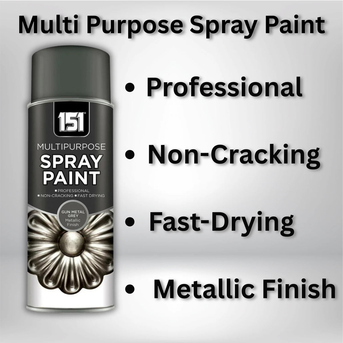 151 Multipurpose Spray Paint Gun Metal Grey Metallic Finish 400ml TAR061 | For DIY and Repairs | For Interior and Exterior Use | A Brilliant Gloss Finish | Tamper Proof Security Cap | For Refreshing Old Furniture-Decor or Household Accessories