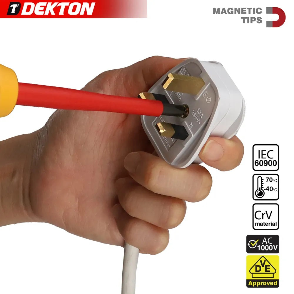 Dekton VDE Insulated Screwdriver Red and Yellow Pack of 2 DTV40040 | VDE Approved | Ergonomic Anti-Slip Handles