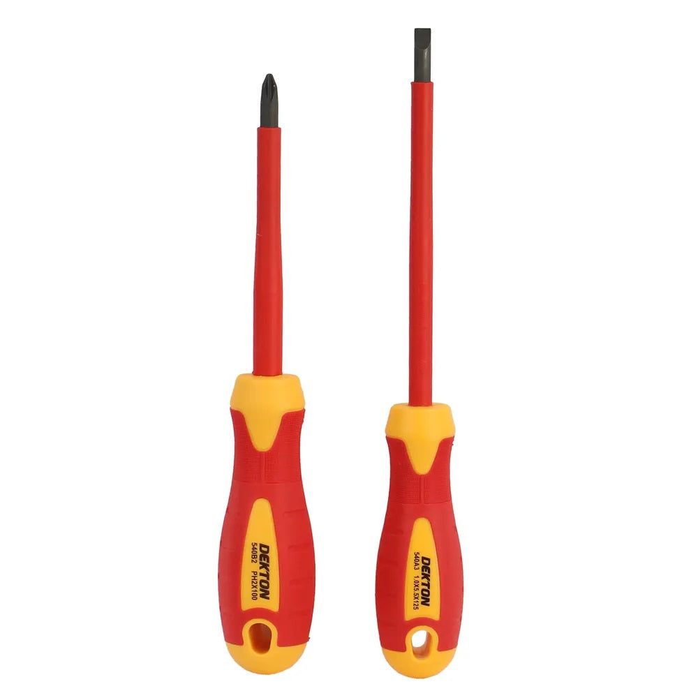 Dekton VDE Insulated Screwdriver Red and Yellow Pack of 2 DTV40040 | VDE Approved | Ergonomic Anti-Slip Handles