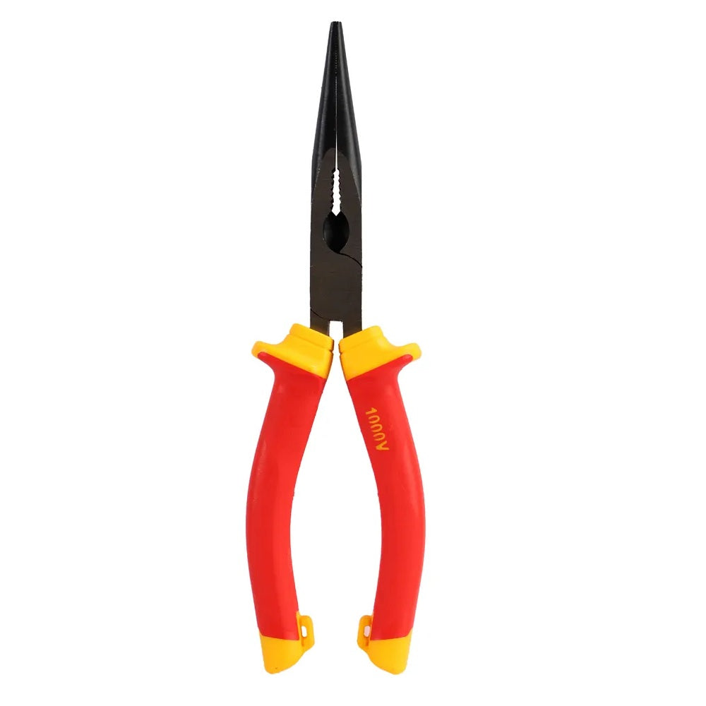 Dekton VDE Long Nose Plier Red and Yellow 8-Inch DTV20132 | High Voltage Areas Use | Ergonomic | Laser-Hardened