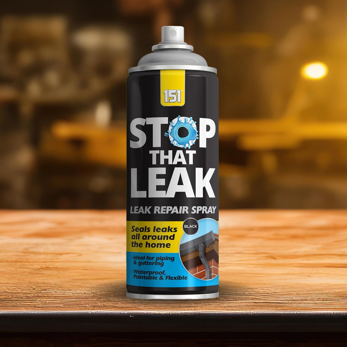 151 Stop That Leak Spray Black 400ml TAR043 | Leak Repair Spray | Seals Leaks | For Pipes-Drains-Windows-Roofs and Guttering | Waterproof-Paintable and Flexible | Protects Surface from Corrosion | Once Dry Can be Painted Any Colour