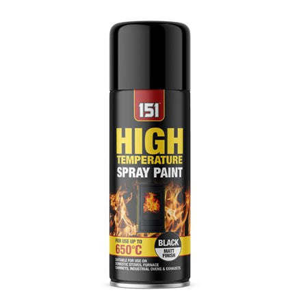 151 High Temperature Spray Paint Black Matt Finish 400ml TAR086 | Heat Resistant Up to 650 Degree C | Coating for Stoves-Furnaces-Chimneys-Ovens and Exhausts | Durable Protective Heatproof Paint | Give An Even Coverage