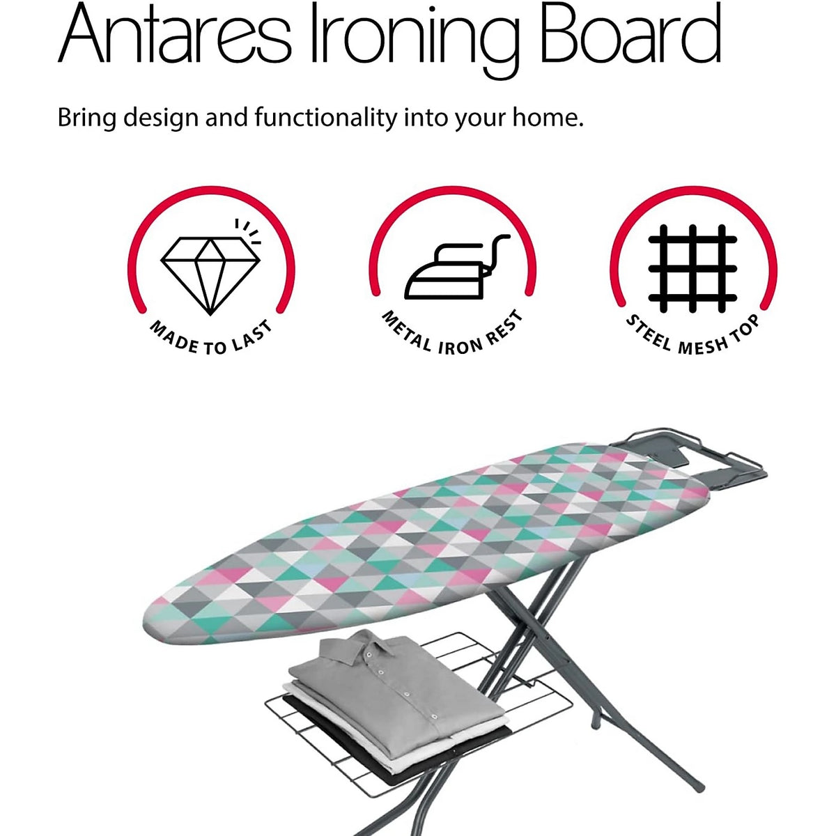 Metaltex Antares Triangles Ironing Board Multicolour 115cm x 37cm 418041 T