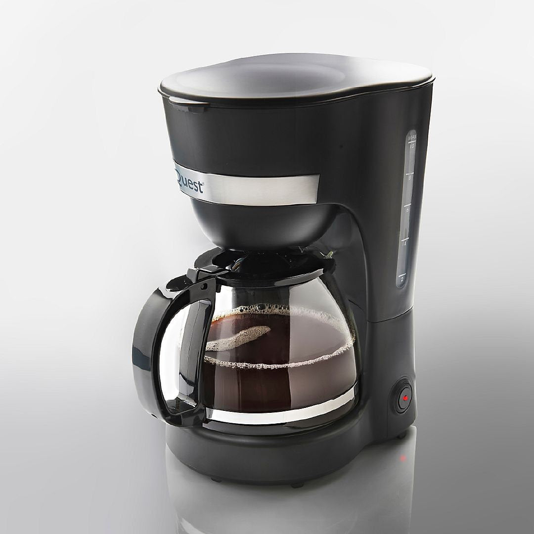 Quest Drip Coffee Machine Black 1.25Ltr 750W 36579 | On-Off Switch | Removable Funnel for Easy Cleaning | 30 Minutes Keep Warm | Automatic Shut off Boil Dry Protection |30 Second Anti-Drip Function | Reusable Nylon Filter | Glass Carafe BPA Free | Easy Clean