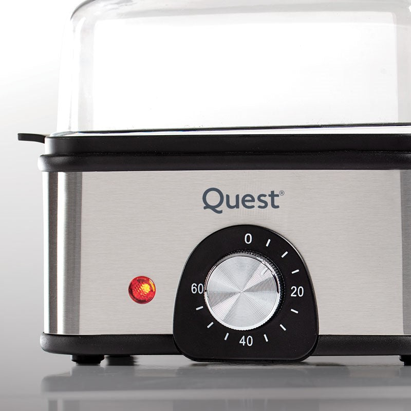 Quest Stainless Steel Egg Cooker Silver 400-500W 500ml 34369 | Transparent Cover | High Quality Stainless Steel Housing | Adjustable Timer upto 60 Min | Power Indicator Light | Automatic Boil Dry Cut Off | Cook up to 8 Eggs at Once | Compact Design for
