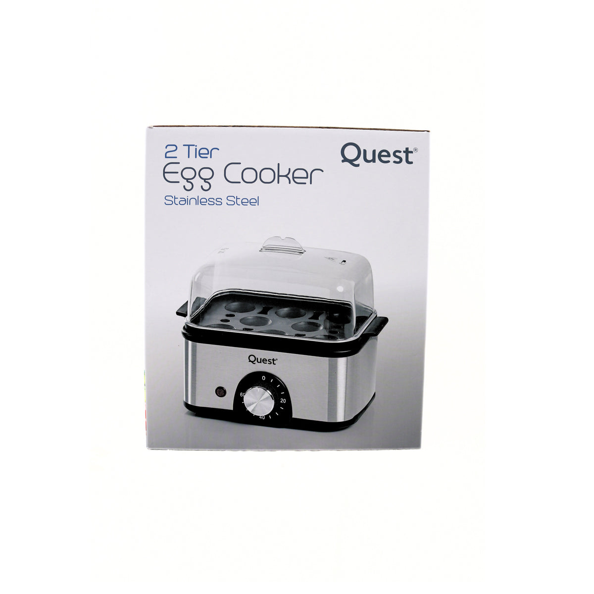 Quest Stainless Steel 2 Tier Egg Cooker and Steam Rack Silver 500W 500ml 34349 | 60 Minute Timer | Auto Off | Power Indicator Light