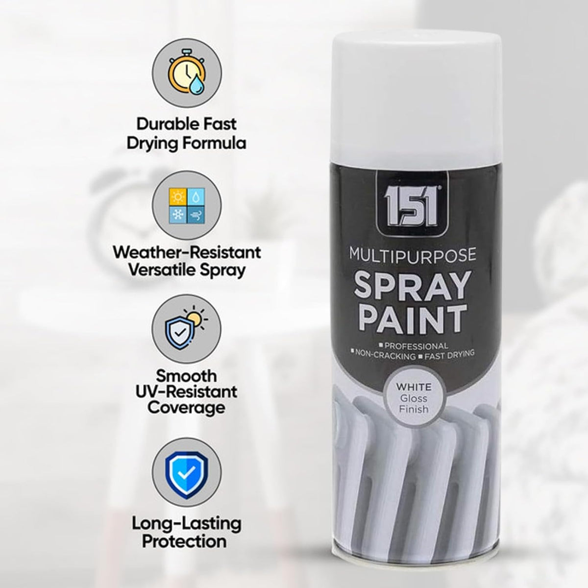 151 Multipurpose Spray Paint White Gloss Finish 400ml TAR026 | For DIY and Repairs | Professional | Fast Drying | Non-Cracking | Coat Anything Inside and Outside