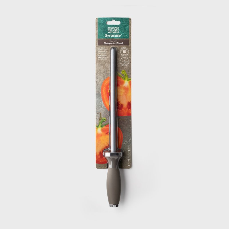Taylors Eye Witness Syracuse Sharpening Steel Grey 23cm BH50049 | Medium Abrasion for Frequent Use | Use Little and Often to Keep Knives in Top Condition | High Carbon Steel Hardened to HRC60-65