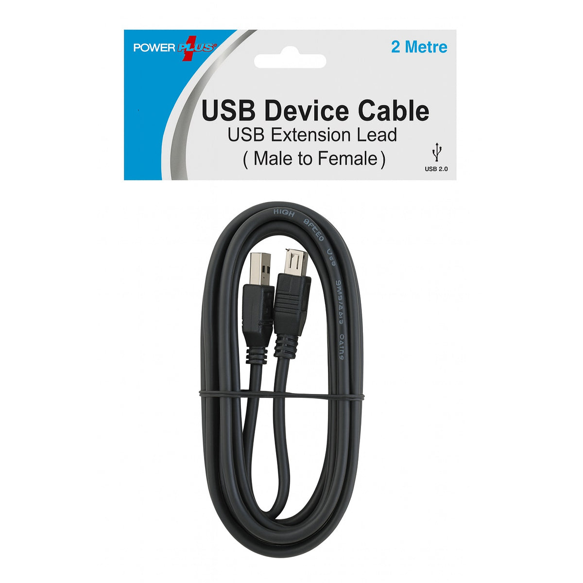 Powerplus USB A-B Device Cable Black 2Mtr 2052 | USB Extension Lead | Male to Female | USB 2.0