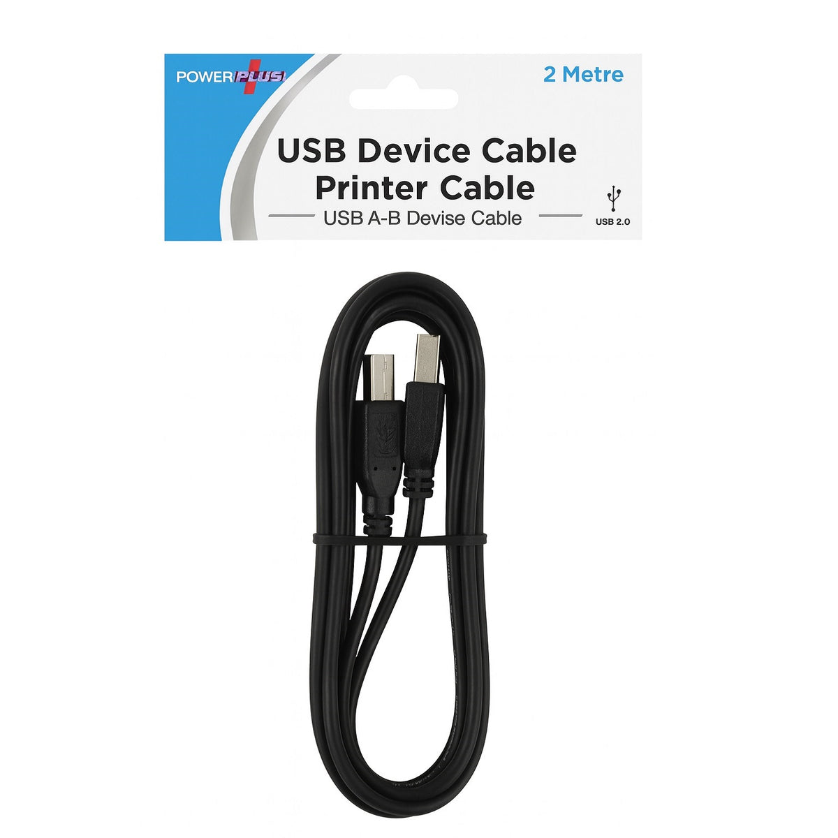 Powerplus USB A-B Device Cable Black 2Mtr 2048 | Printer Cable | USB 2.0