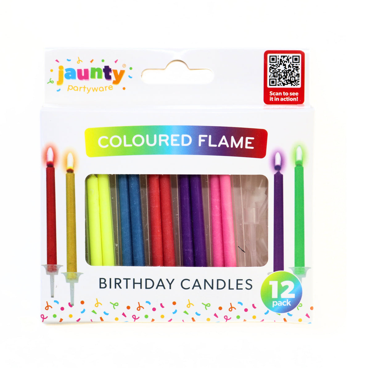 Jaunty Partyware Coloured Flame Birthday Candles Assorted Pack of 12 324165