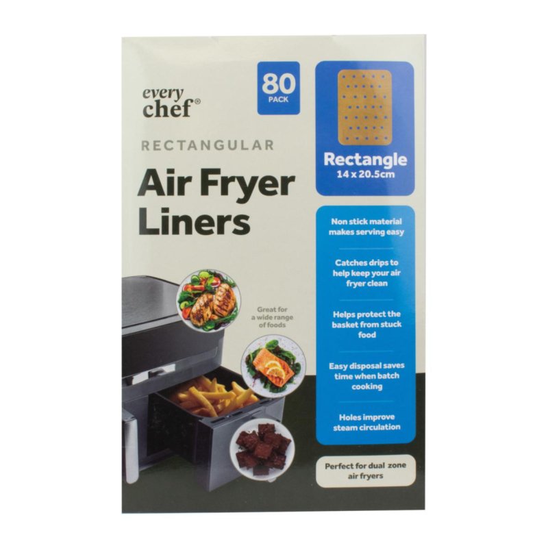 Every Chef Rectangular Air Fryer Liners Brown Pack of 80 14cm x 20.5cm 324327 | Non-Stick | Perfect for Dual Zone Air Fryers | Catches Drips | Protects Basket | Improves Steam Circulation | Great for Wide Range of Foods