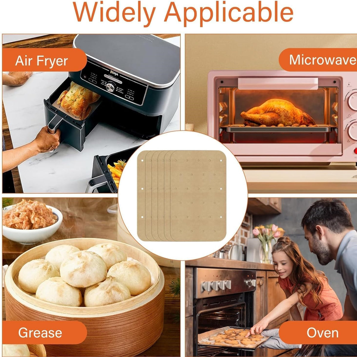 Every Chef Rectangular Air Fryer Liners Brown Pack of 80 14cm x 20.5cm 324327 | Non-Stick | Perfect for Dual Zone Air Fryers | Catches Drips | Protects Basket | Improves Steam Circulation | Great for Wide Range of Foods