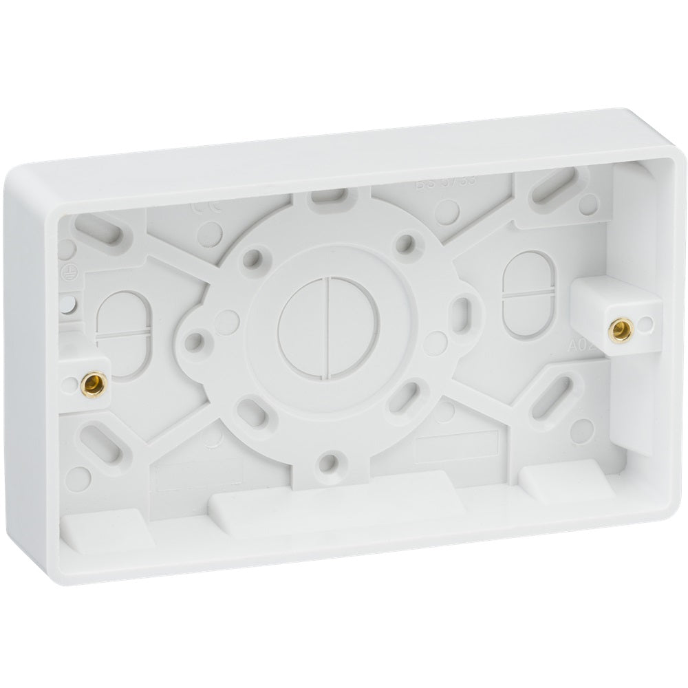 2 Gang Surface Pattress Box White 25mm 1038 | Durable PVC Electrical Back Box | Easy-Fit Mounting Box for Switches nd Sockets | Strong and Safe Wall Installation